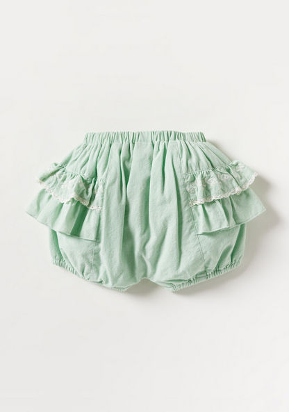 Solid Shorts with Elasticated Waistband and Ruffle Detail-Shorts-image-3