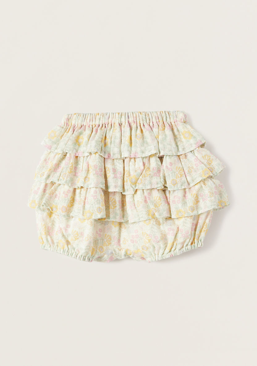 Giggles All-Over Floral Print Shorts with Elasticated Waistband and Ruffle Detail-Shorts-image-0
