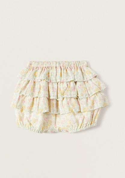 Giggles All-Over Floral Print Shorts with Elasticated Waistband and Ruffle Detail-Shorts-image-3