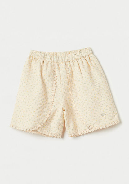 Giggles Floral Print Shorts with Elasticated Waistband and Lace Detail-Shorts-image-0