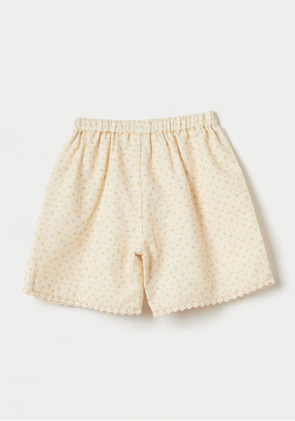 Giggles Floral Print Shorts with Elasticated Waistband and Lace Detail-Shorts-image-3