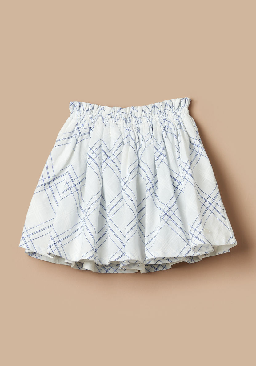 Giggles All-Over Checked Print Skirt with Elasticised Waistband-Skirts-image-0