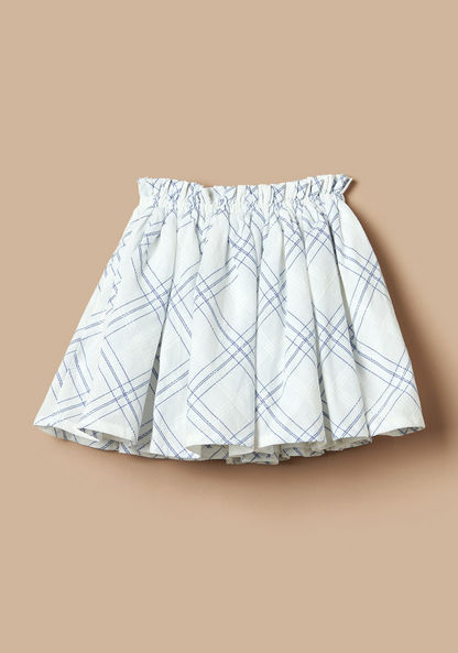 Giggles All-Over Checked Print Skirt with Elasticised Waistband-Skirts-image-3