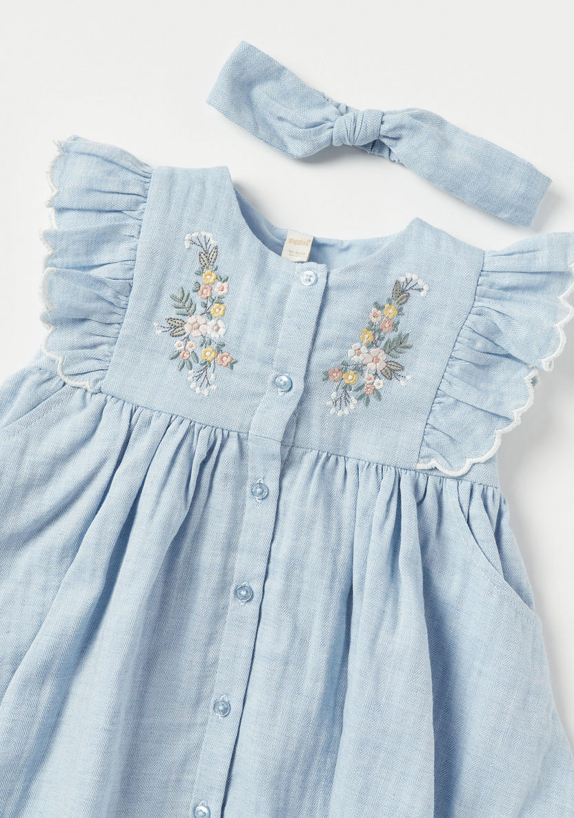 Giggles Floral Embroidered A-line Dress with Ruffles and Headband-Dresses, Gowns & Frocks-image-3