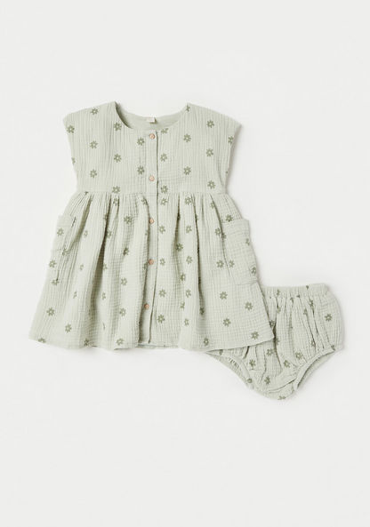 Giggles Floral Print Sleeveless Dress and Elasticated Bloomers-Dresses%2C Gowns and Frocks-image-0