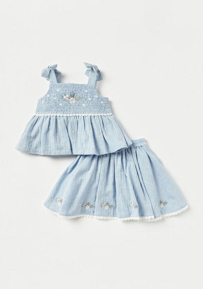 Giggles Embroidered Sleeveless Top and Skirt Set-Clothes Sets-image-0