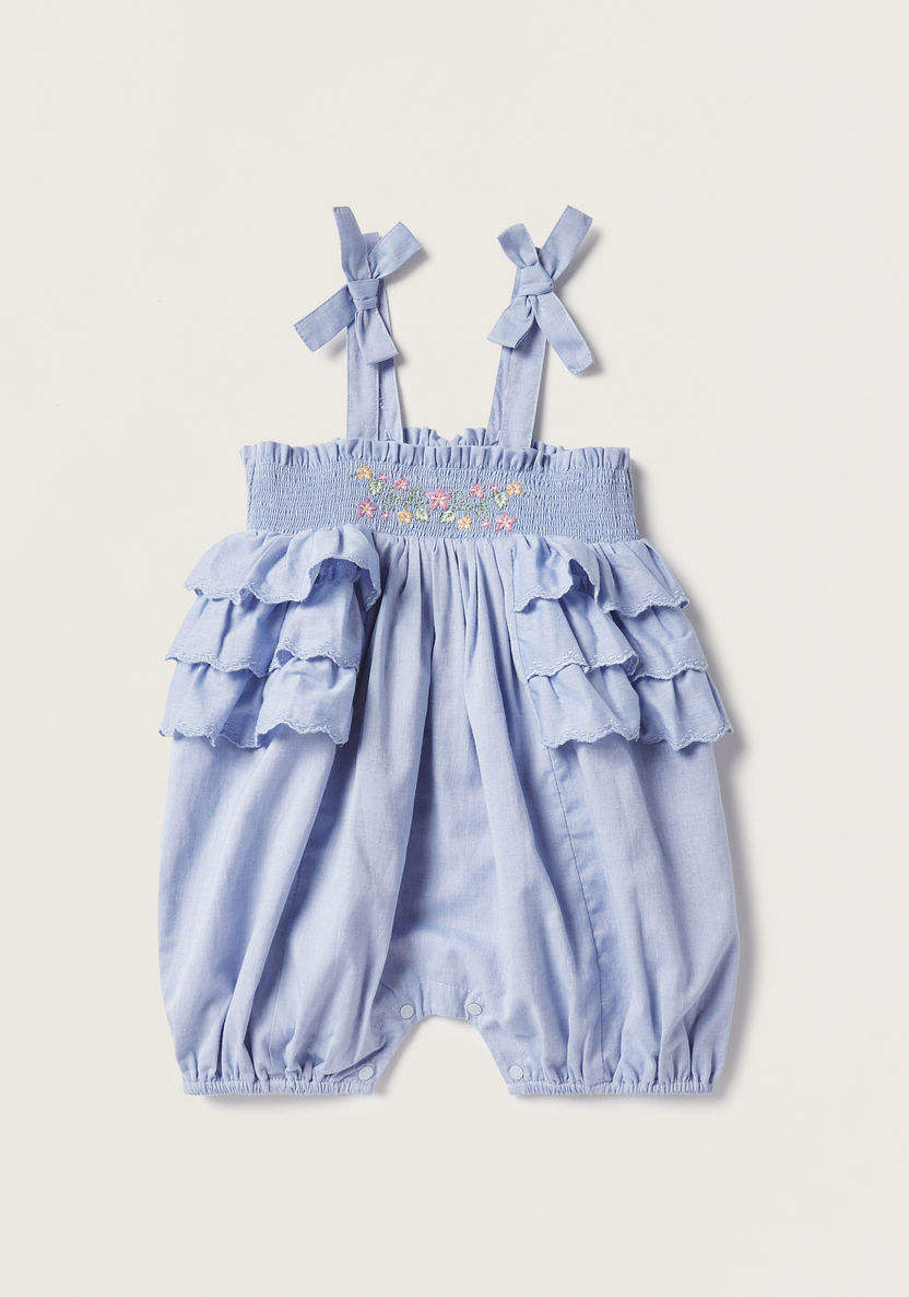 Giggles Embroidered Romper with Ruffles and Tie-Ups-Rompers, Dungarees & Jumpsuits-image-0