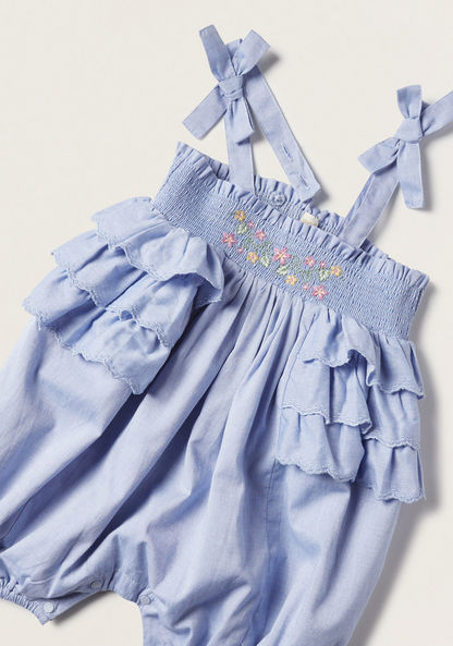 Giggles Embroidered Romper with Ruffles and Tie-Ups-Rompers%2C Dungarees and Jumpsuits-image-1