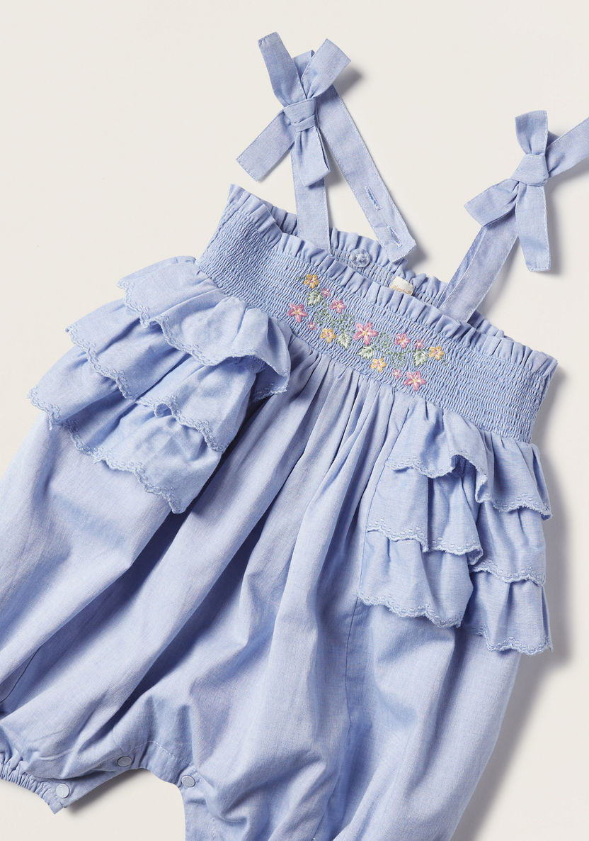 Giggles Embroidered Romper with Ruffles and Tie-Ups-Rompers, Dungarees & Jumpsuits-image-1