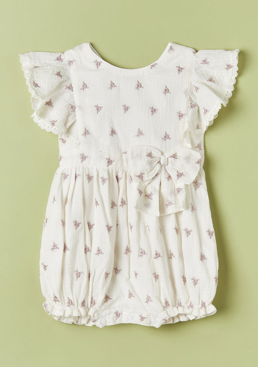 Giggles All-Over Embroidered Romper with Bow Accent and Button Closure-Rompers%2C Dungarees and Jumpsuits-image-0