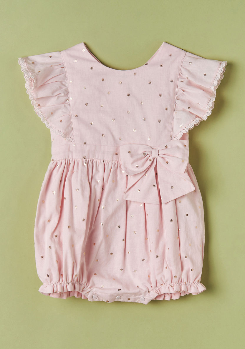 Giggles All-Over Star Print Romper with Bow Accent and Button Closure-Rompers%2C Dungarees and Jumpsuits-image-0