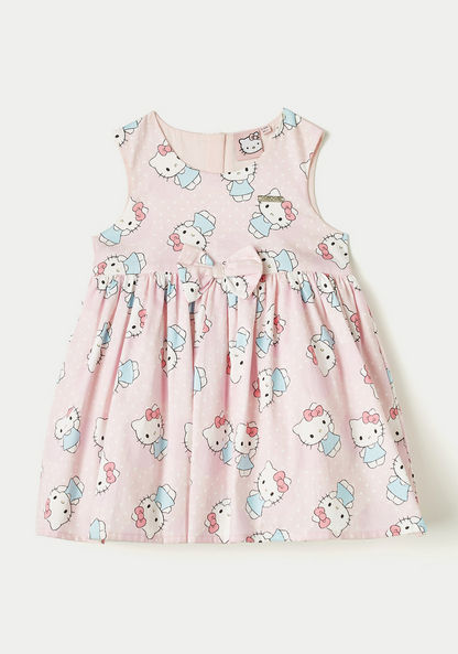 Sanrio All-Over Hello Kitty Print Sleeveless A-line Dress with Bow Accent-Dresses%2C Gowns and Frocks-image-0