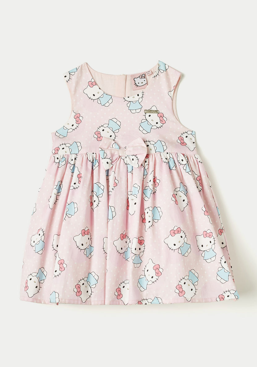 Sanrio All-Over Hello Kitty Print Sleeveless A-line Dress with Bow Accent-Dresses, Gowns & Frocks-image-0