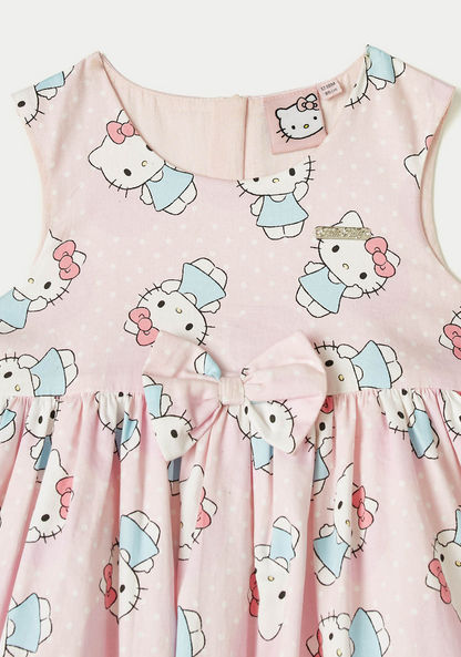 Sanrio All-Over Hello Kitty Print Sleeveless A-line Dress with Bow Accent-Dresses%2C Gowns and Frocks-image-1