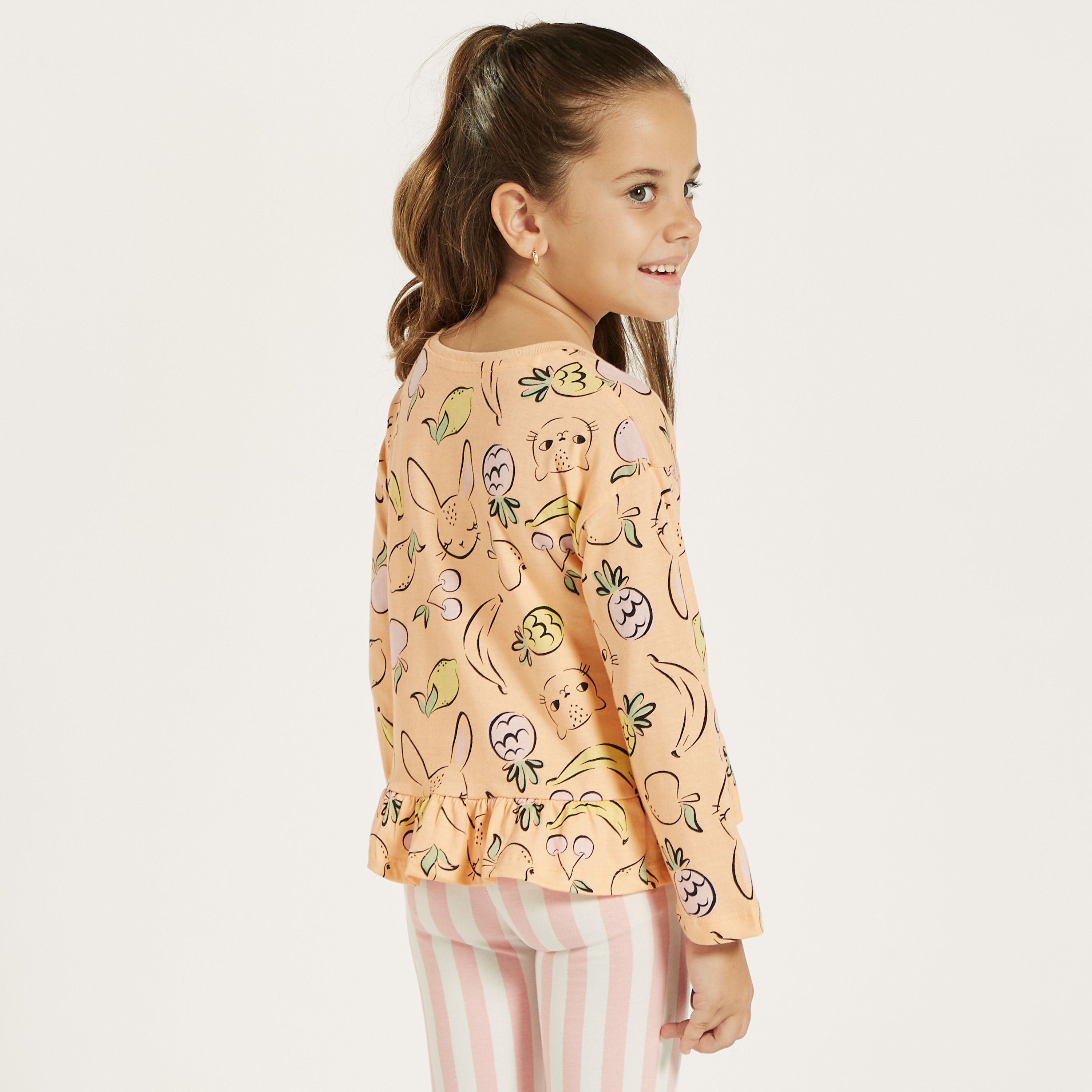 Juniors Fruits Print T-shirt with Long Sleeves and Ruffled Hem - Set of 2-girls-clothing-tshirts-image-6