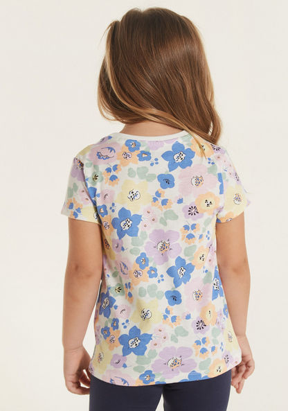 Juniors All-Over Floral Print Crew Neck T-shirt with Short Sleeves-T Shirts-image-3