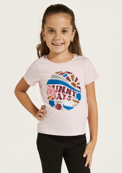 Juniors Sequin Embellished T-shirt with Short Sleeves-T Shirts-image-0