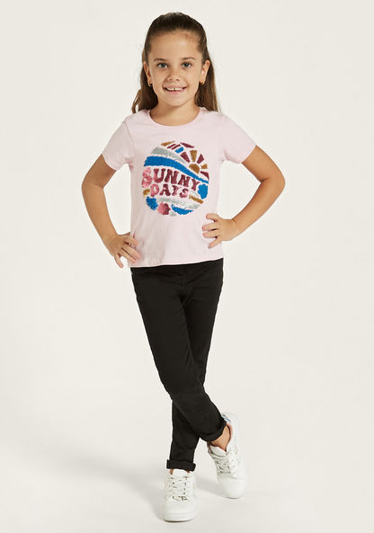 Juniors Sequin Embellished T-shirt with Short Sleeves-T Shirts-image-1