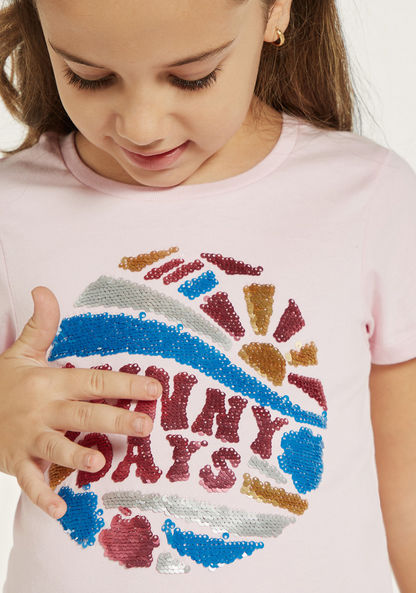 Juniors Sequin Embellished T-shirt with Short Sleeves-T Shirts-image-2