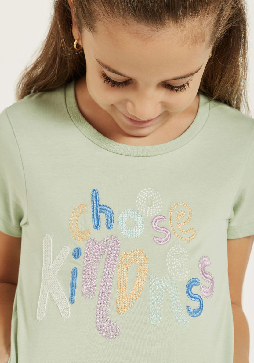 Juniors Slogan Embroidered T-shirt with Short Sleeves-T Shirts-image-2