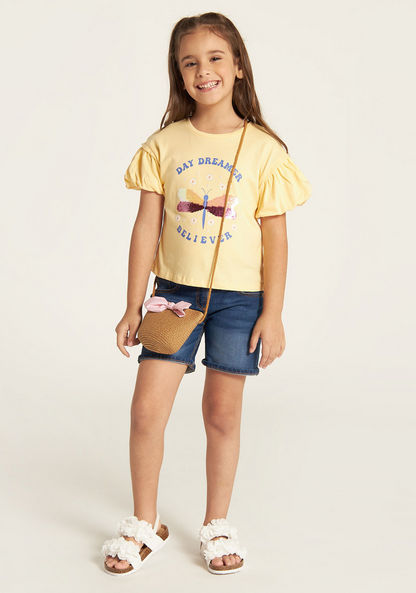 Juniors Embellished Round Neck T-shirt with Short Sleeves-T Shirts-image-1