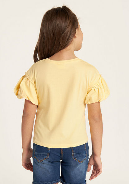 Juniors Embellished Round Neck T-shirt with Short Sleeves-T Shirts-image-3
