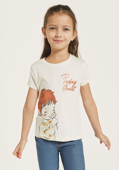Juniors Graphic Glitter Print T-shirt with Short Sleeves-T Shirts-image-0