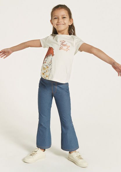 Juniors Graphic Glitter Print T-shirt with Short Sleeves-T Shirts-image-1