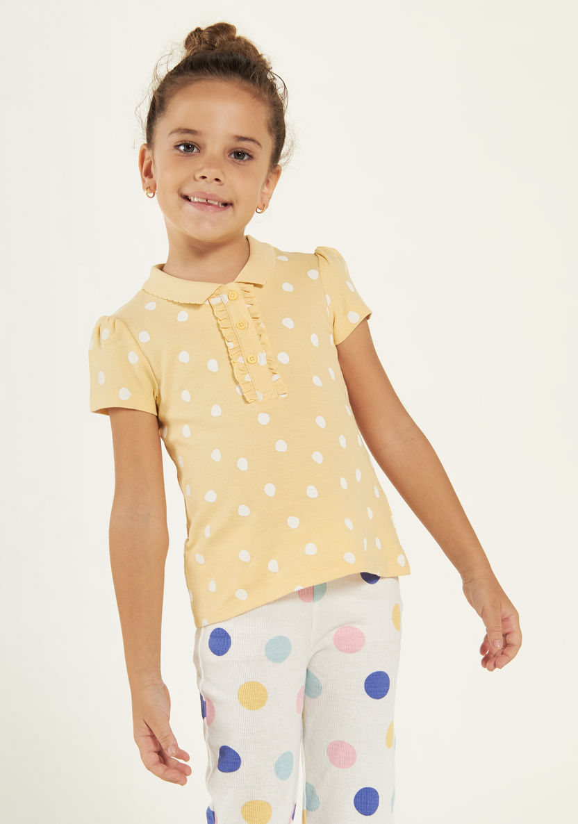 Juniors Polka Dot Print Polo T-shirt with Short Sleeves-T Shirts-image-0