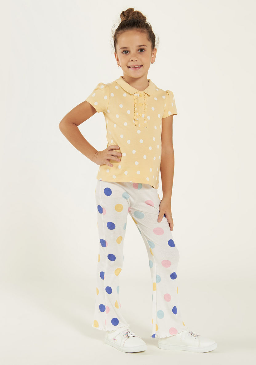 Juniors Polka Dot Print Polo T-shirt with Short Sleeves-T Shirts-image-1
