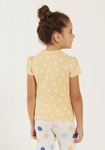 Juniors Polka Dot Print Polo T-shirt with Short Sleeves-T Shirts-image-3