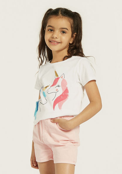 Juniors Unicorn Embellished T-shirt with Round Neck and Short Sleeves-T Shirts-image-0