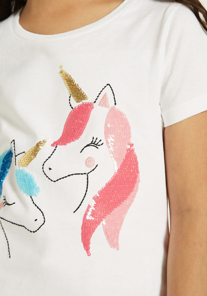 Juniors Unicorn Embellished T-shirt with Round Neck and Short Sleeves-T Shirts-image-2