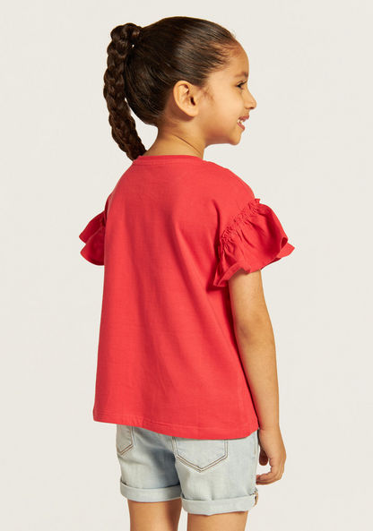 Juniors Printed T-shirt with Crew Neck and Bell Sleeves-T Shirts-image-3