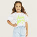 Juniors Typography Embellished T-shirt with Flared Sleeves and Ruffles-T Shirts-thumbnail-0