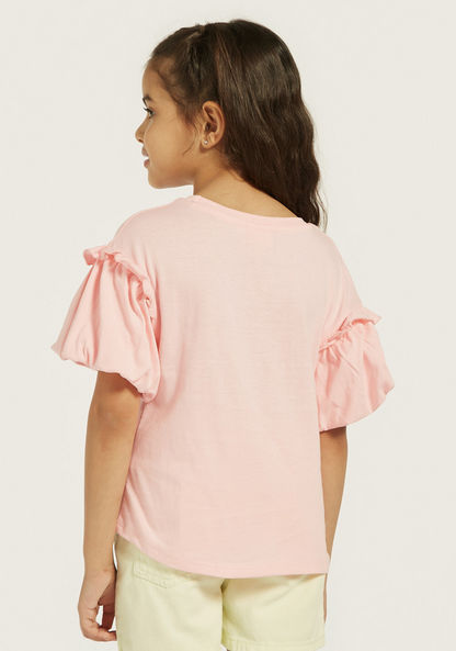 Juniors Embellished T-shirt with Round Neck and Balloon Sleeves-T Shirts-image-3