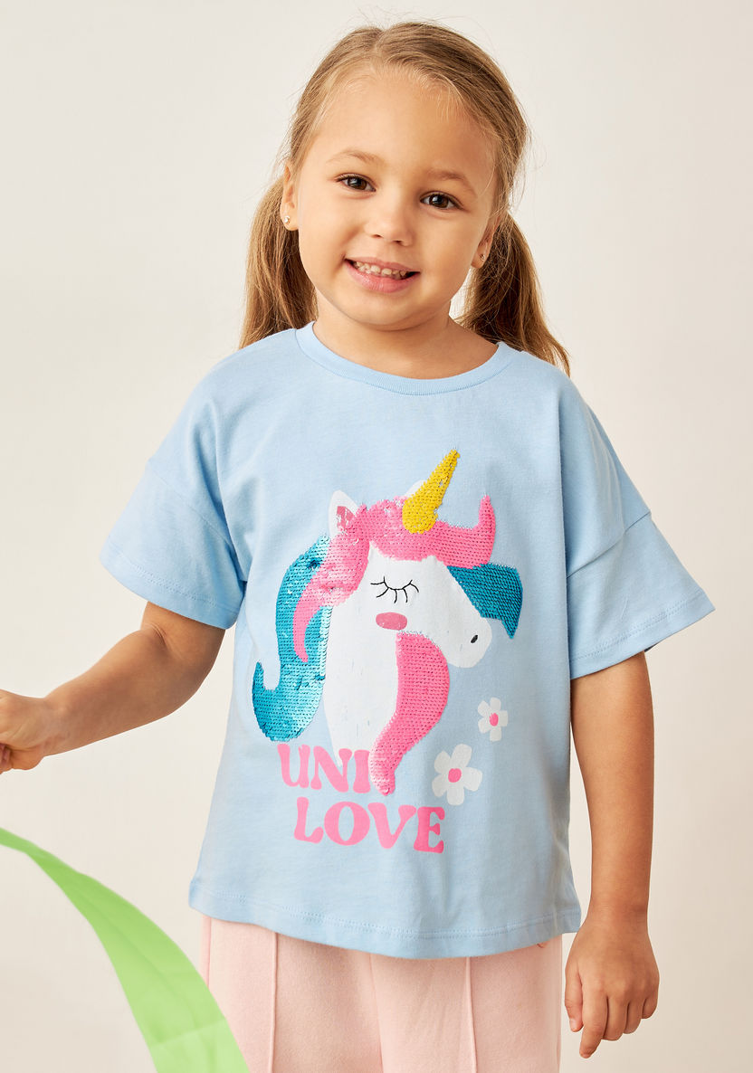 Juniors Unicorn Embellished Round Neck T-shirt-T Shirts-image-0