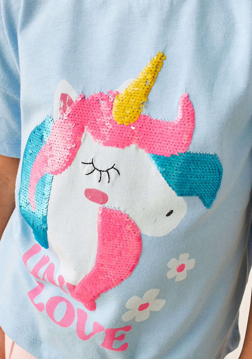 Juniors Unicorn Embellished Round Neck T-shirt-T Shirts-image-2