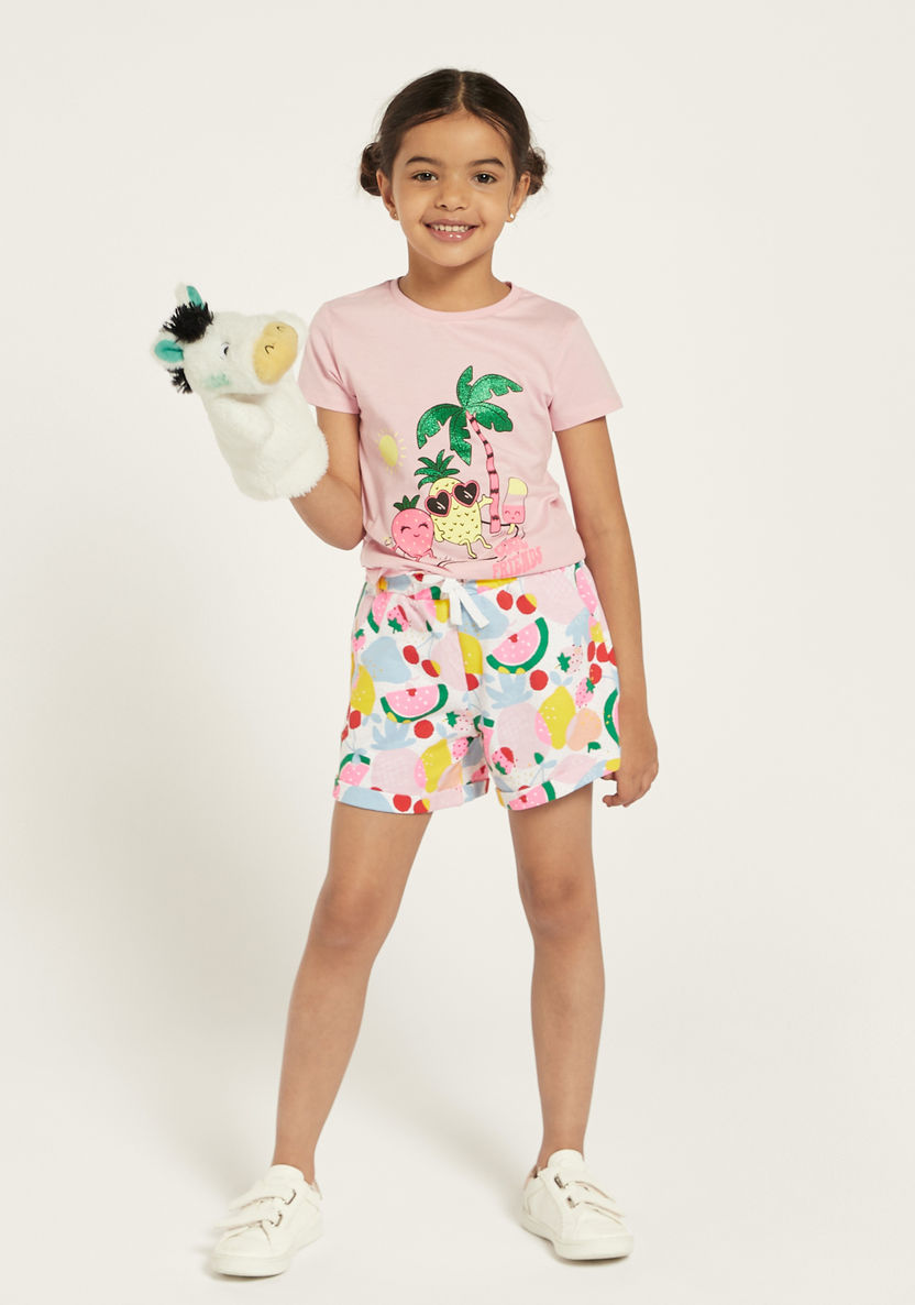 Juniors Tropical Print T-shirt with Short Sleeves-T Shirts-image-1