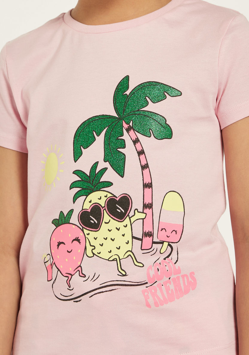 Juniors Tropical Print T-shirt with Short Sleeves-T Shirts-image-2