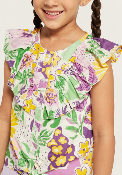 Juniors All-Over Floral Print Sleeveless Top with Ruffle and Tie-Up Detail-Blouses-image-2