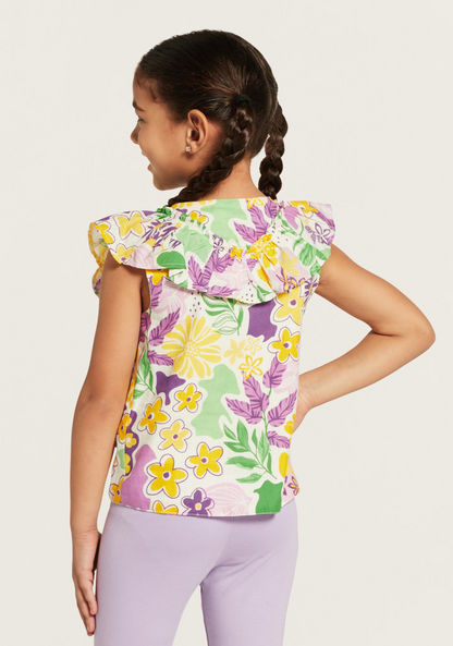 Juniors All-Over Floral Print Sleeveless Top with Ruffle and Tie-Up Detail-Blouses-image-3