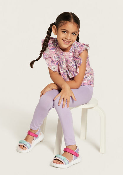 Juniors All-Over Floral Print Sleeveless Top with Ruffle and Tie-Up Detail-Blouses-image-1