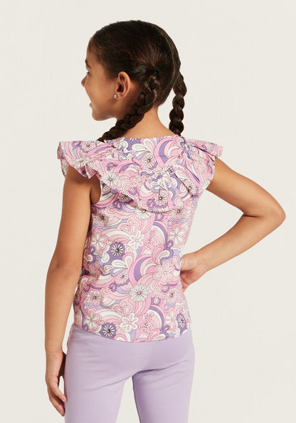 Juniors All-Over Floral Print Sleeveless Top with Ruffle and Tie-Up Detail-Blouses-image-3
