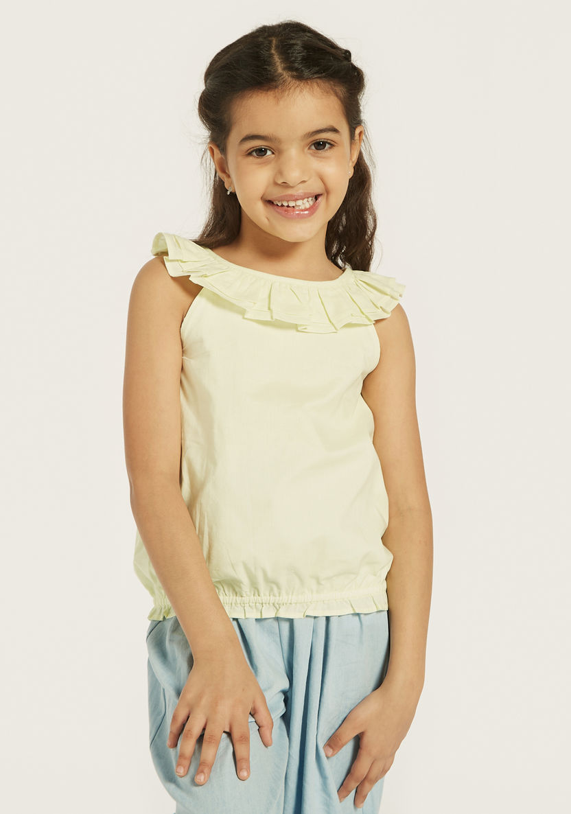 Juniors Sleeveless Top with Ruffle Detail-Blouses-image-0