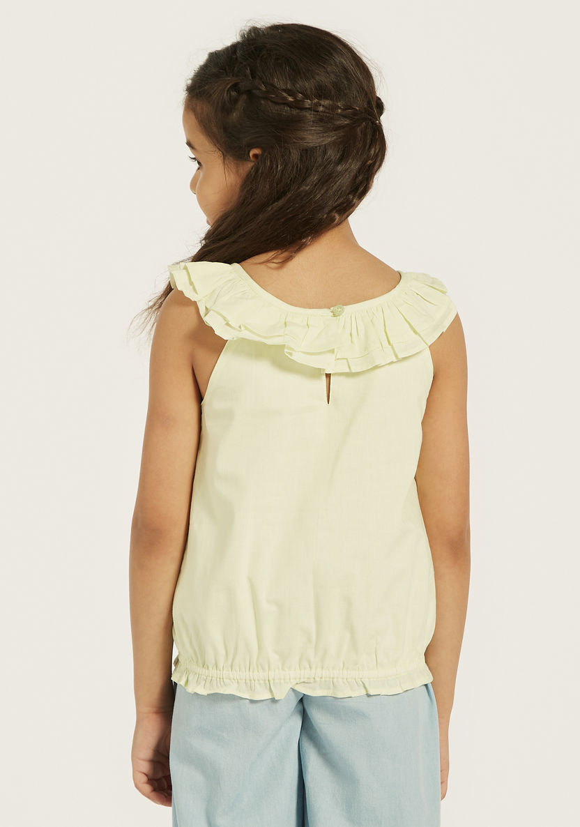 Juniors Sleeveless Top with Ruffle Detail-Blouses-image-3