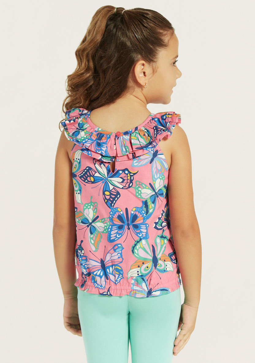 Juniors All-Over Print Sleeveless Top with Ruffles-Blouses-image-3