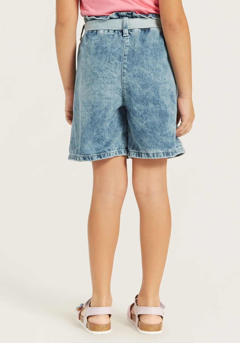 Juniors Girls' Embellished Regular Fit Denim Shorts with Belt Tie-Ups-Shorts-image-3