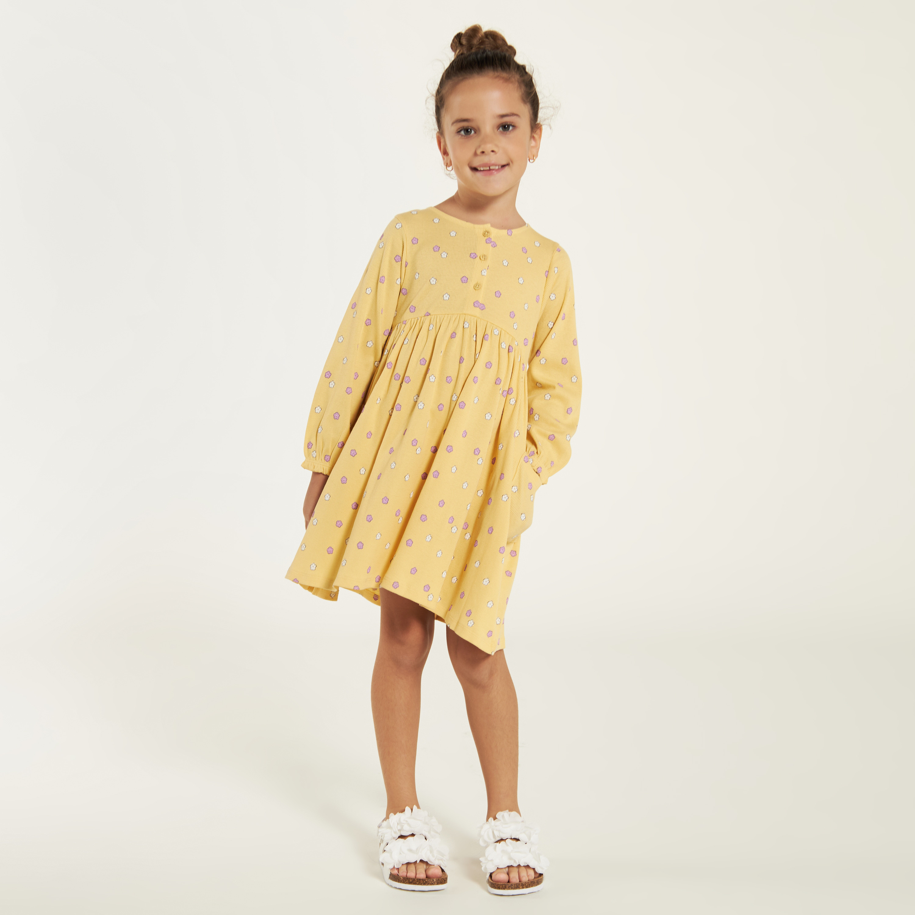 All-Over Floral Print Round Neck Dress with Long Sleeves and Pockets-girls-clothing-dressesandjumpsuits-image-2