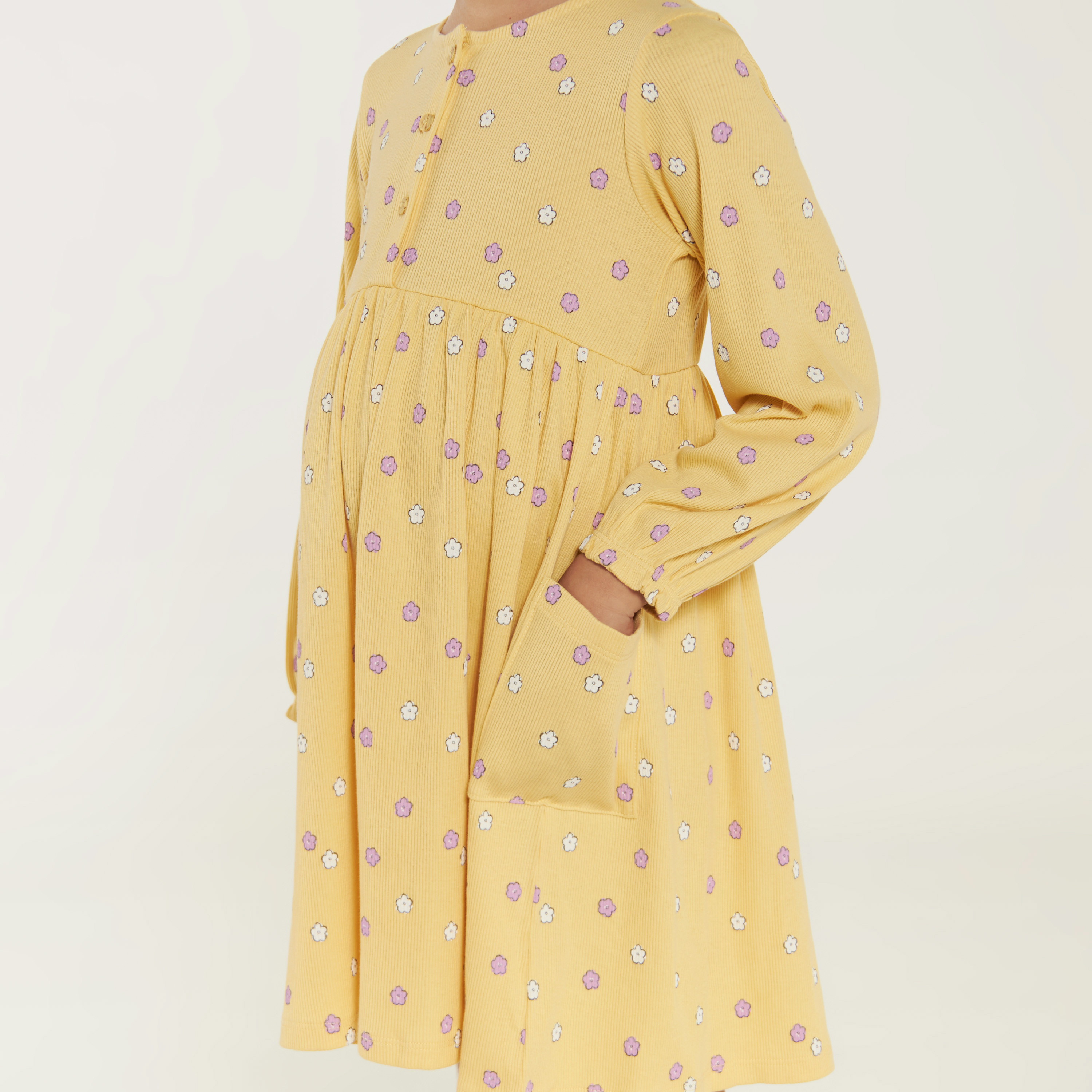All-Over Floral Print Round Neck Dress with Long Sleeves and Pockets-girls-clothing-dressesandjumpsuits-image-3